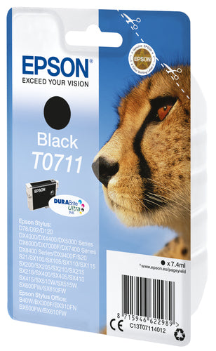 Epson Cheetah Singlepack Black T0711 DURABrite Ultra Ink Epson Cheetah Singlepack Black T0711 DURABrite Ultra Ink